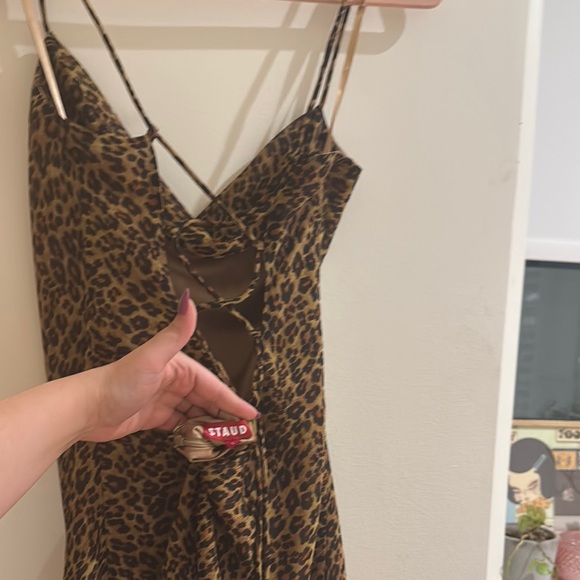 NWOT STAUD Leopard Lace Up Back Slip Dress - Picture 3 of 5